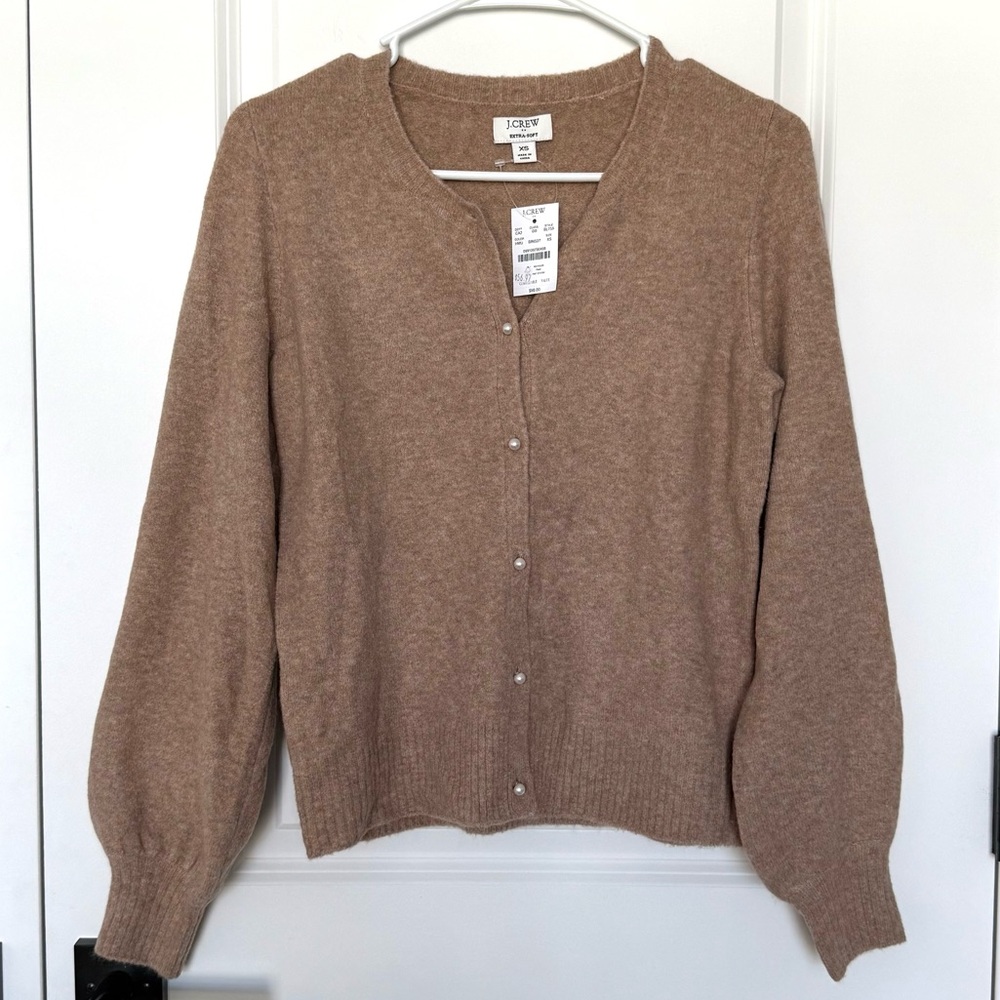 J. Crew Puff Sleeve Pearl Button Cardigan